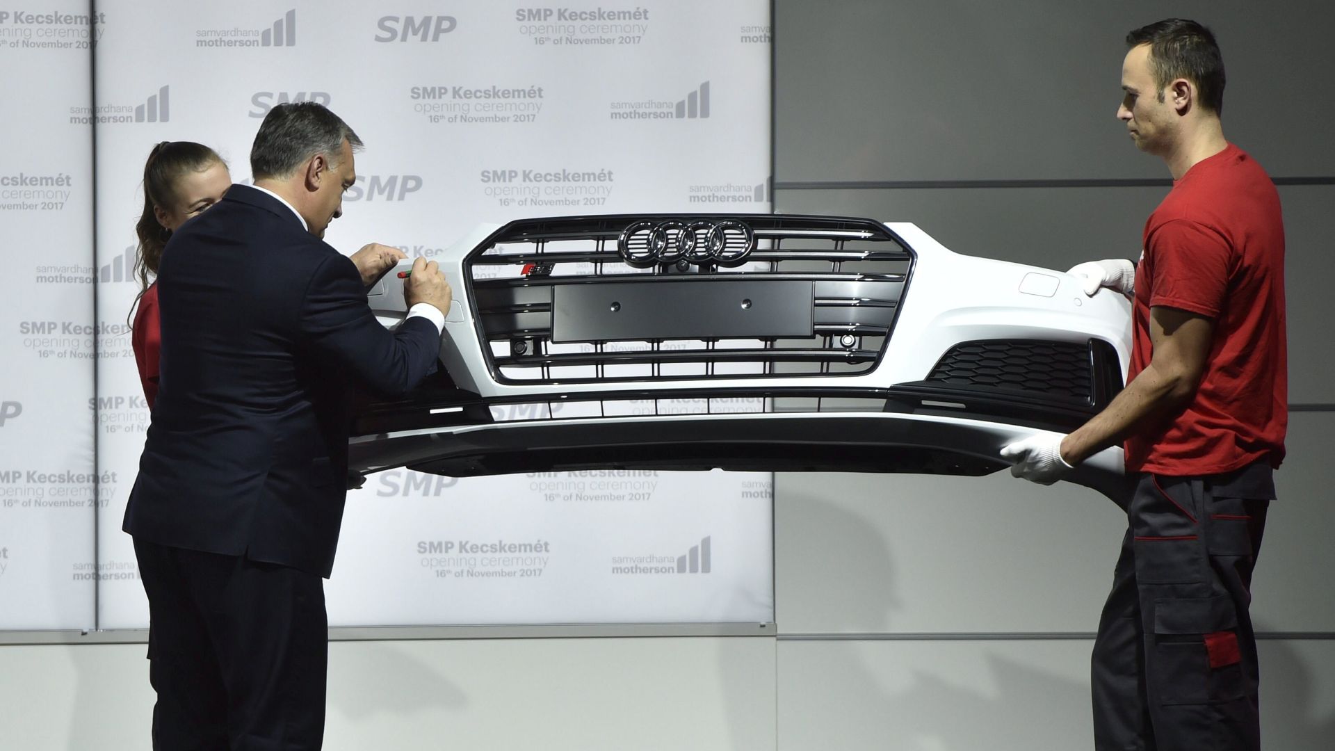 Viktor Orbán, Prime Minister of Hungary signing a bumper at the opening ceremony